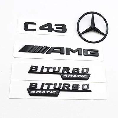 3D ABS Черные Буквы Логотипа C43 Шильдик BITURBO 4MATIC Автомобиль Для Mercedes Benz Задняя Звезда Наклейка Крышка Багажника Эмблема AMG AMG W205 W206 C205 5tr