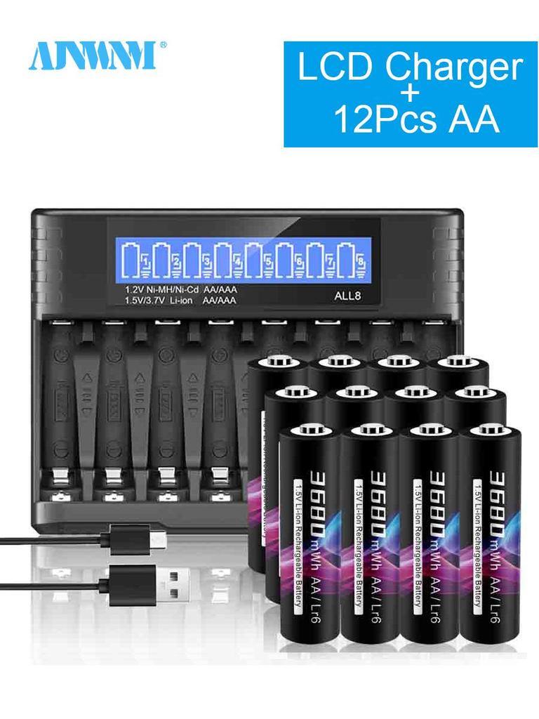 AJNWNM 1.5V AA аккумуляторная батарея 3680mWh HR6 литиевая батарея с 1.5V AA AAA литиевая батарея зарядное устройство