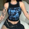 Европейский и американский летний облегающий короткий жилет с круглым вырезом и принтом «борцовка» для женщин в европейском и американском стиле