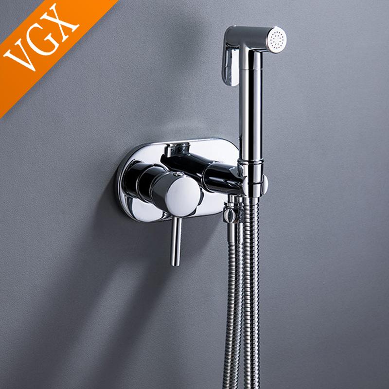 VGX Brass Bidet Faucet Set Handheld Ducha Higienica Hot Cold Toilet Crane Women Washer Bathroom Shattaf Sprayer Hygienic Shower
