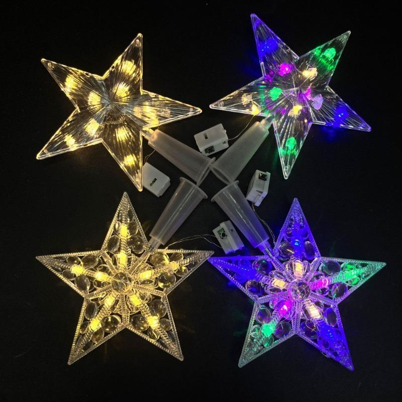 Christmas Glowing Tree Topper Five-pointed Star Transparent LED Shining Lamp Xmas Colorful TopStar Ornaments Navidad Decorations