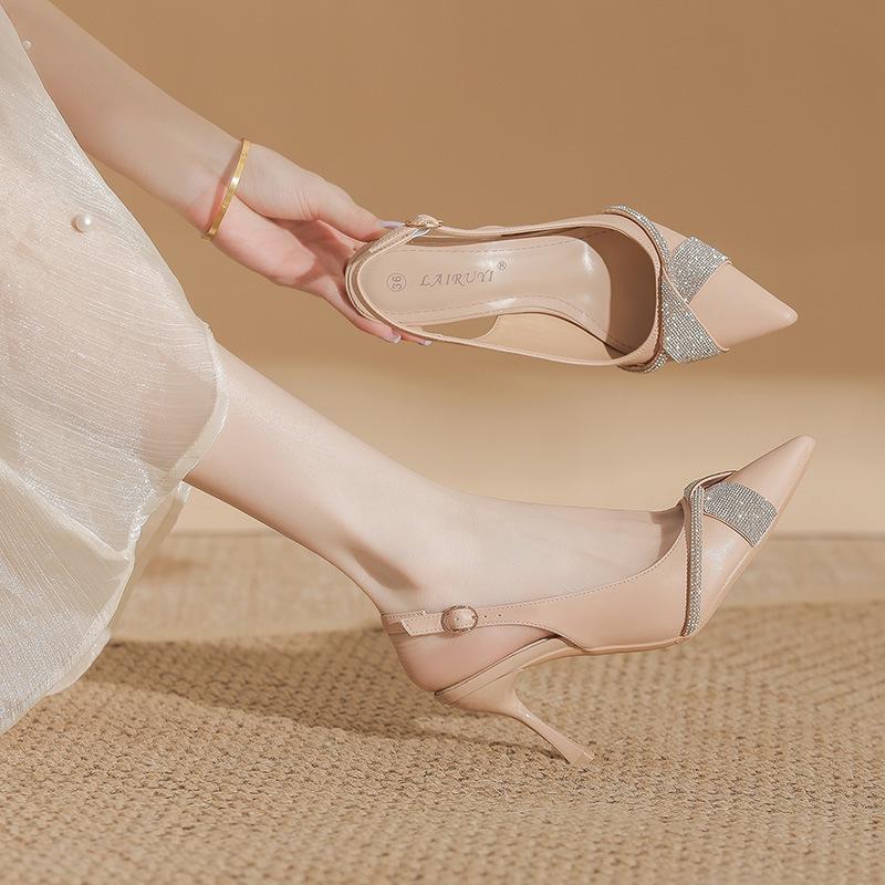 Туфли-лодочки BYZ без задника с острым носком на шпильке из микрофибры с пряжкой из страз - Универсальная обувь для работы и поездок для женщин