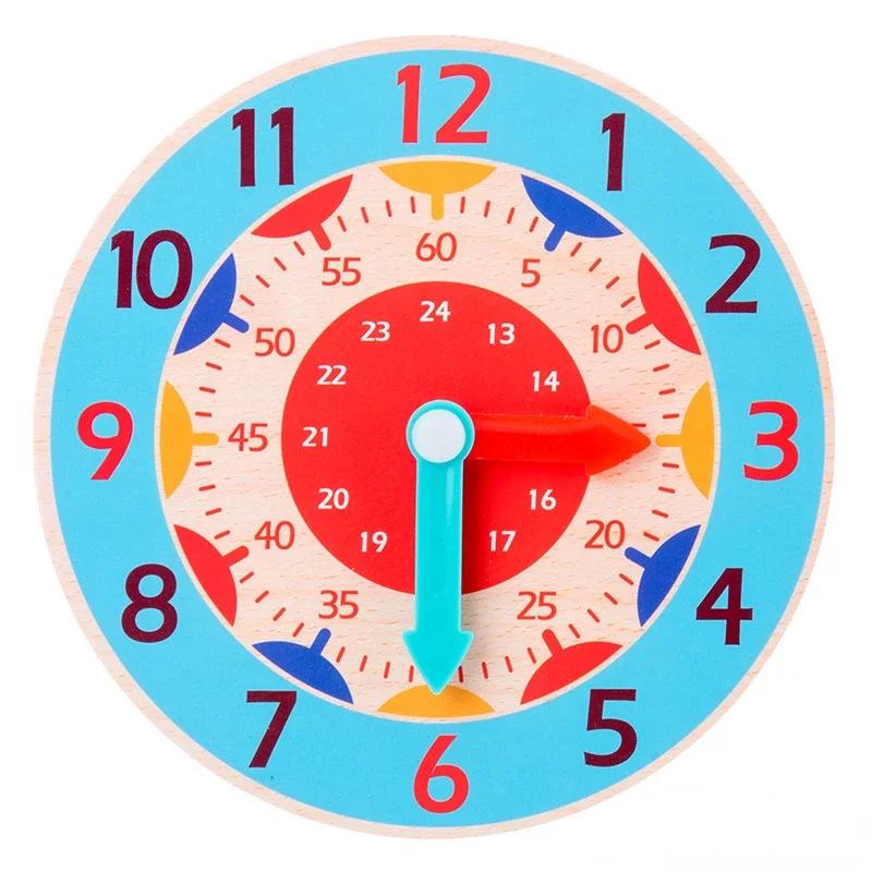 Kids Montessori Wooden Clock Toys Time Learning Teaching Aids Educational Toys For Children Primary School Clever Board Toy