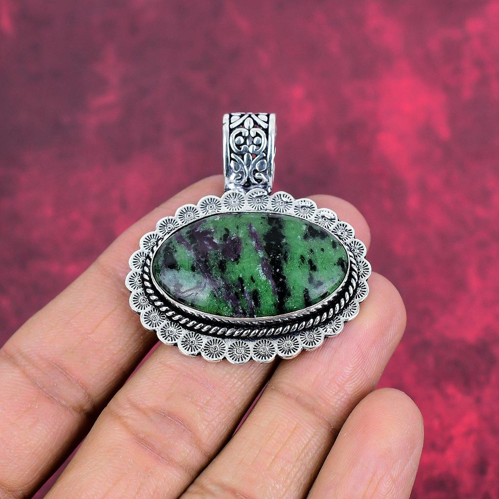 Подвеска с рубином в цоизите, драгоценный камень, кулон из цельного серебра 925 пробы, ручная работа, подвеска с камнем по дате рождения, подарок для него