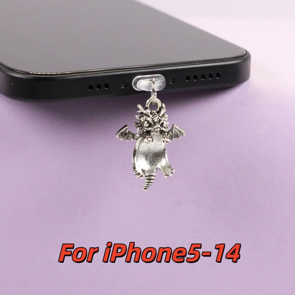 Mobile Phone Dust Plug In Deep Silver Color with Small Flying Dragon Pendant and Decoration, Suitable for IPhone Type-C Interface, Gift Trinket