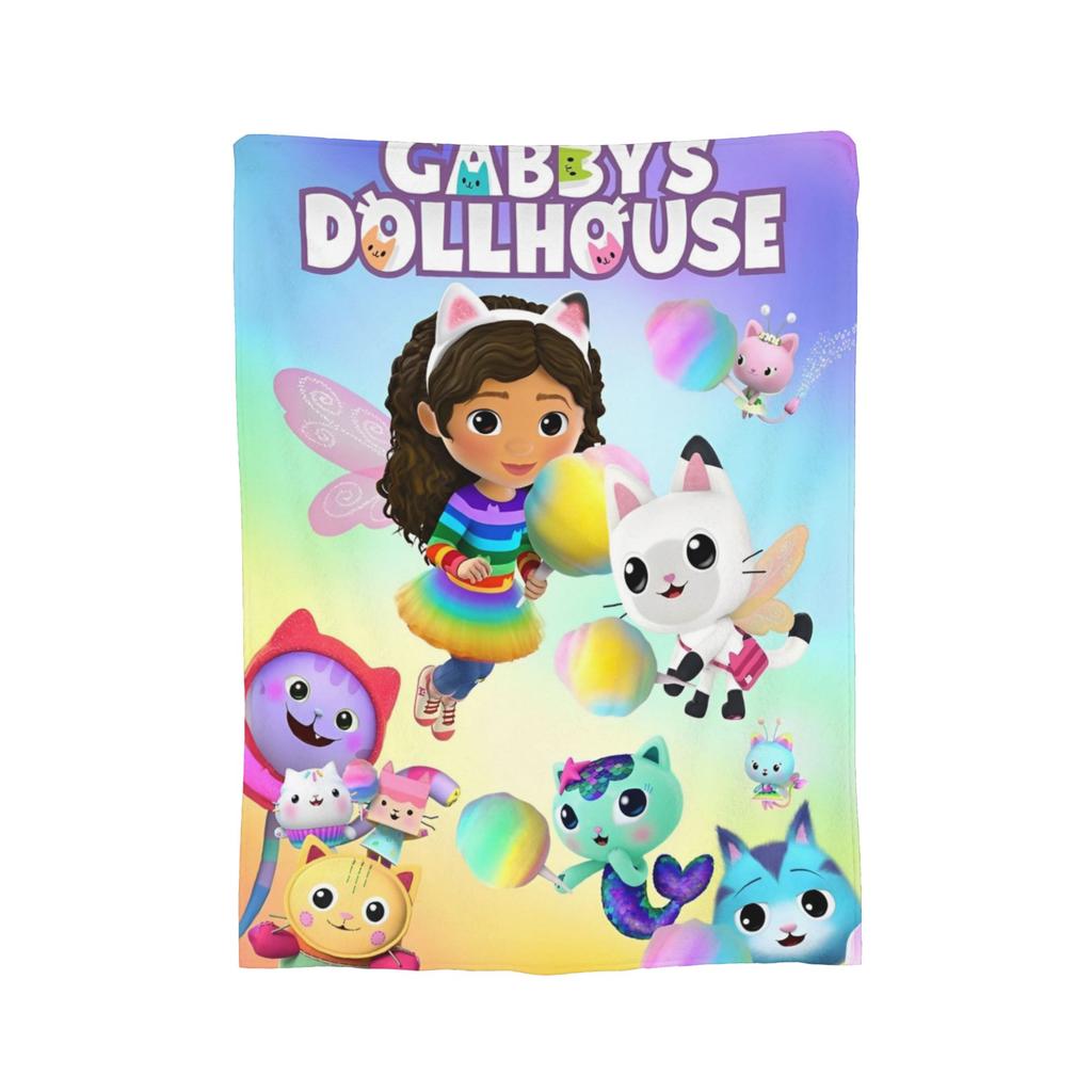 Cartoon Cute Gabby Dollhouse Blankets Flannel All Season  Portable Warm Throw Blanket for Bed Bedroom Rug Piece