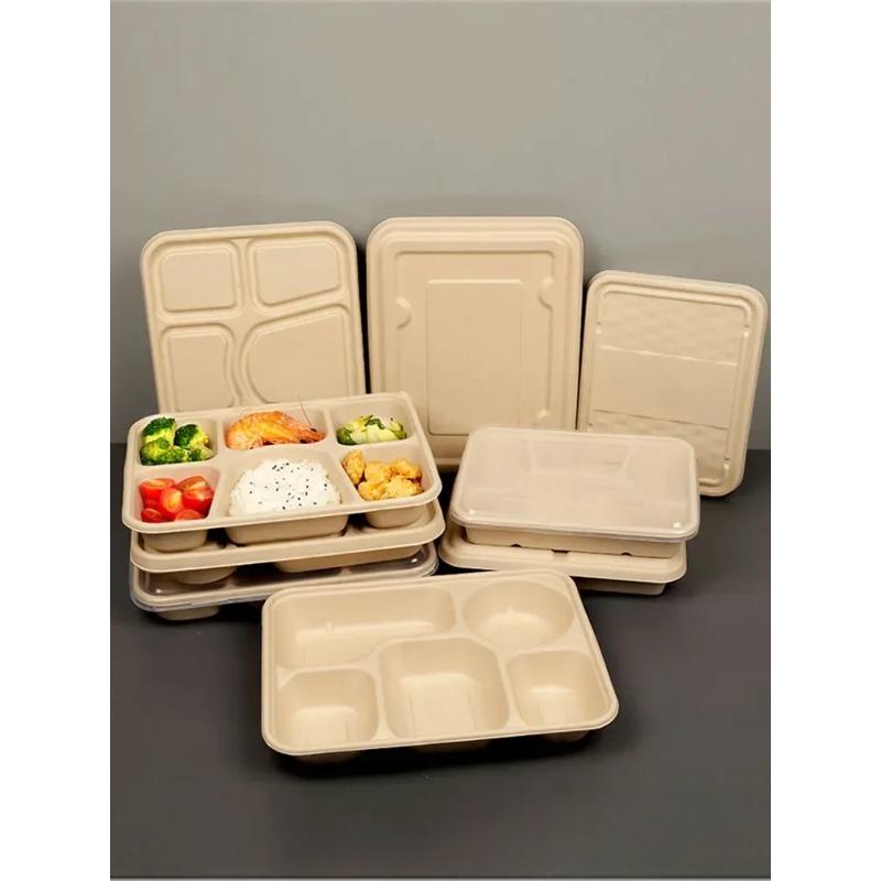 10 шт. одноразовая разделенная упаковочная коробка для доставки большой емкости многосетчатые бумажные ланч-боксы экологически чистые микроволновые целлюлозы
