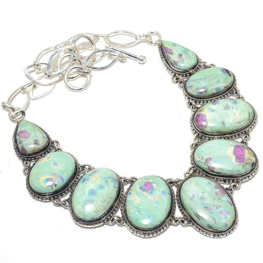 Ruby Fucsite Gemstone Handmade 925 Silver Jewelry Necklace 18" JCN370-47