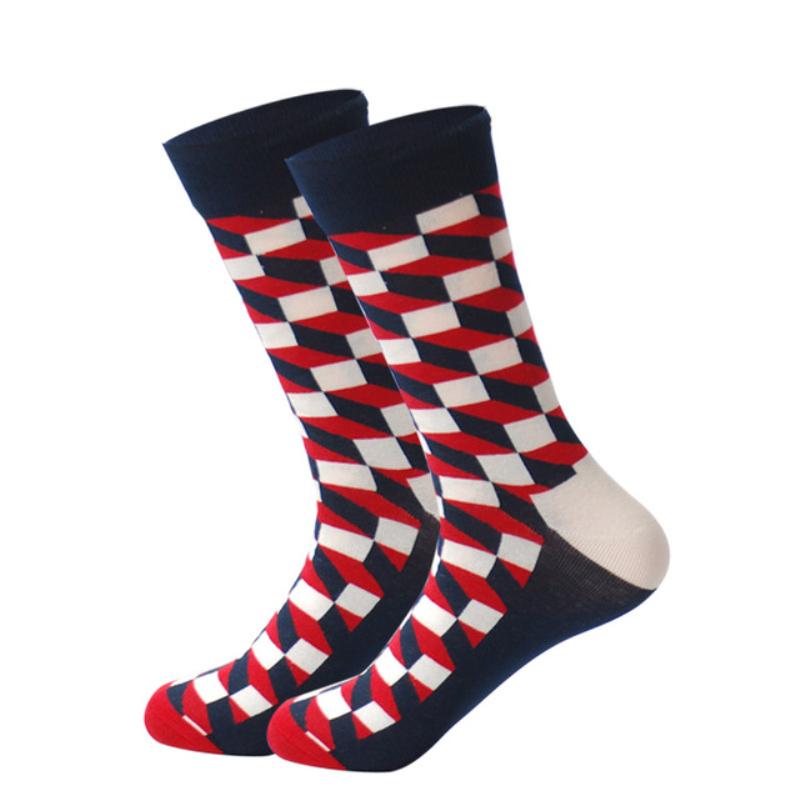 Men's Fashion Socks Cotton Wedding Socks Paragraph Diamond Pattern Geometric Business In Tube Socks