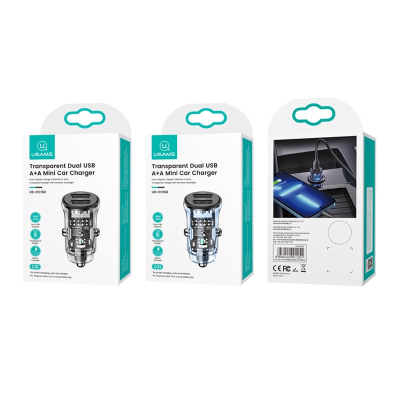 Youshengshi 3A Прозрачное мини-автомобильное зарядное устройство для прикуривателя