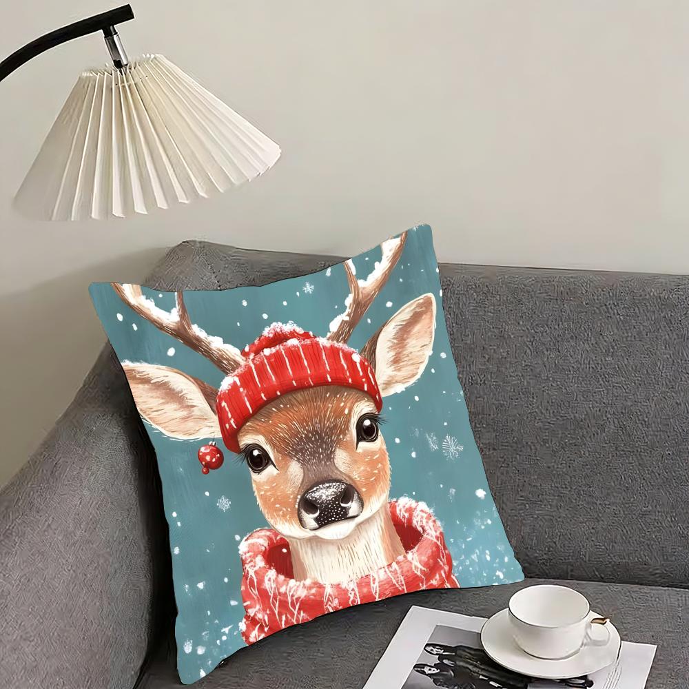 Reindeer Christmas Cute Cushion Cover Pillowcase Ultra Soft Skin Friendly Fabric Cloud Like Comfort Concealed Zipper