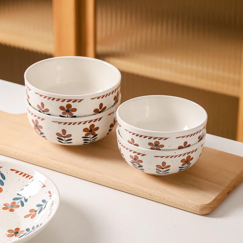 ZISIZ Japanese Retro Floral Ceramic Rice Bowl Set