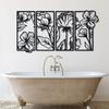 4-Piece Set Minimalist Floral Line Artwork - Chic Metal Wall Accents for Home Aesthetics, Versatile Decor for Kitchen & Bathroom