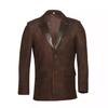 Мужской пиджак ручной работы из темно-коричневой замши из чистой овчины, новый повседневный формальный