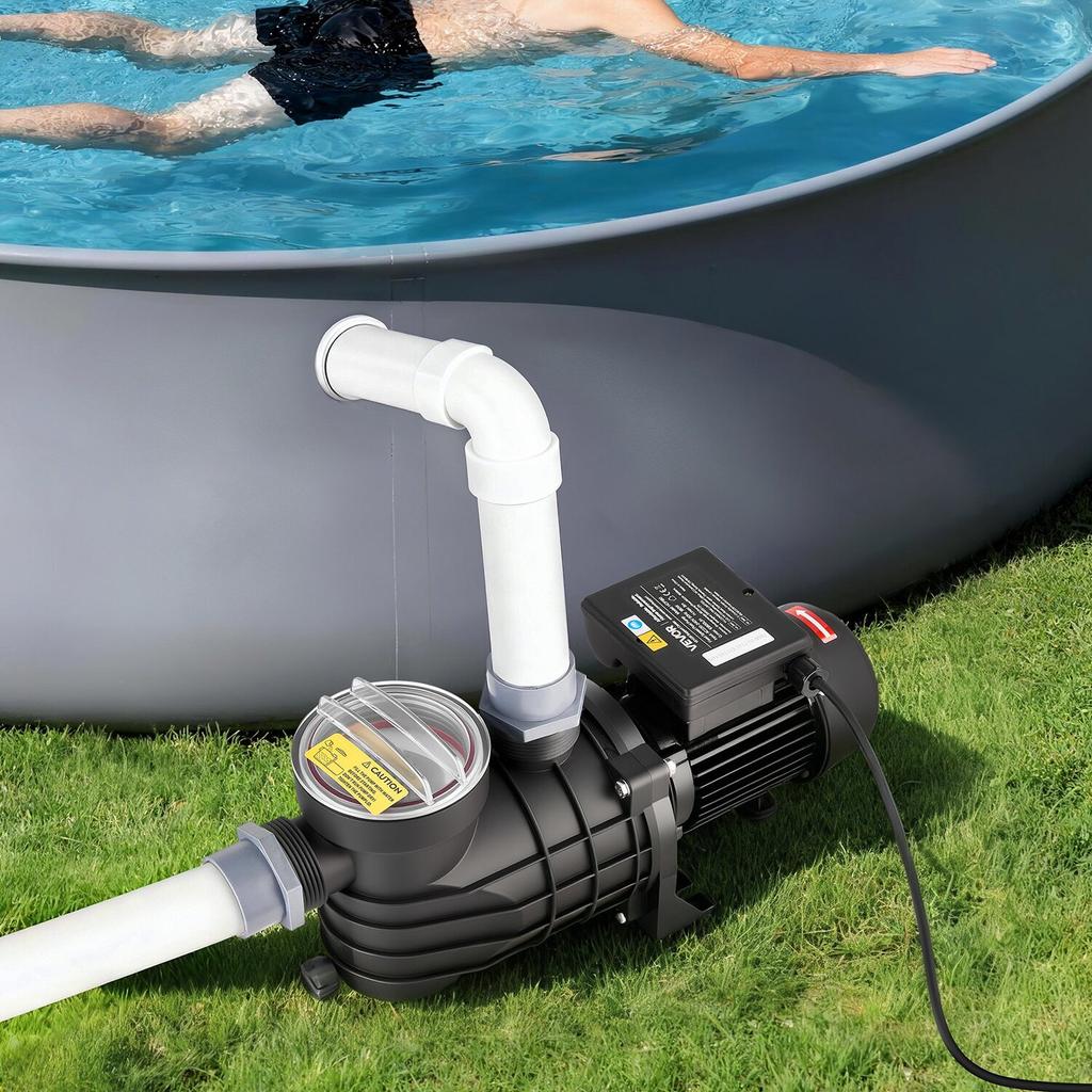 Above Ground Pool Pump, 180W, 10,800 L/H Max Flow Single Speed Swimming Pool Pump, AC 220-240V, 2850 RPM, 8 m Max Head Lift, with Filter Basket & Lid,