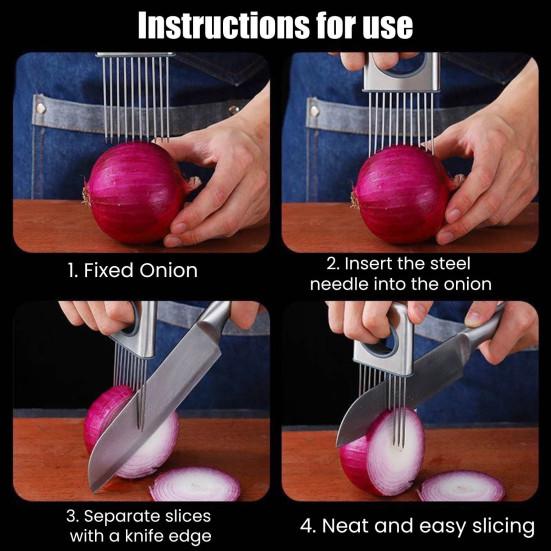 Держатель для нарезки лука из нержавеющей стали, слайсер для овощей, резак для картофеля, помидоров, лимона, кухонный измельчитель, вспомогательный инструмент, тендерайзер для мяса