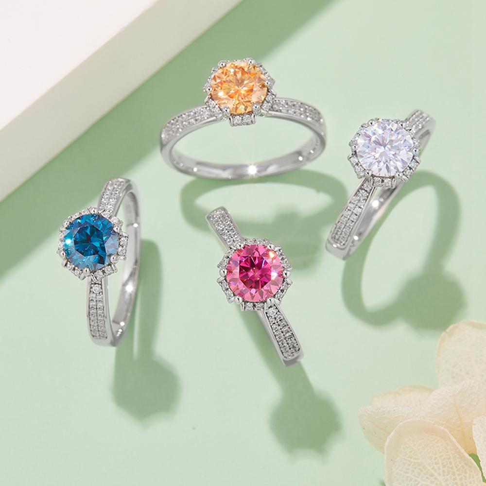 Модное кольцо с муассанитом VVS1 6,5 мм, цветное кольцо с бриллиантами 18 карат для женщин, подарок на свадьбу, помолвку, ювелирные изделия из стерлингового серебра 925 пробы