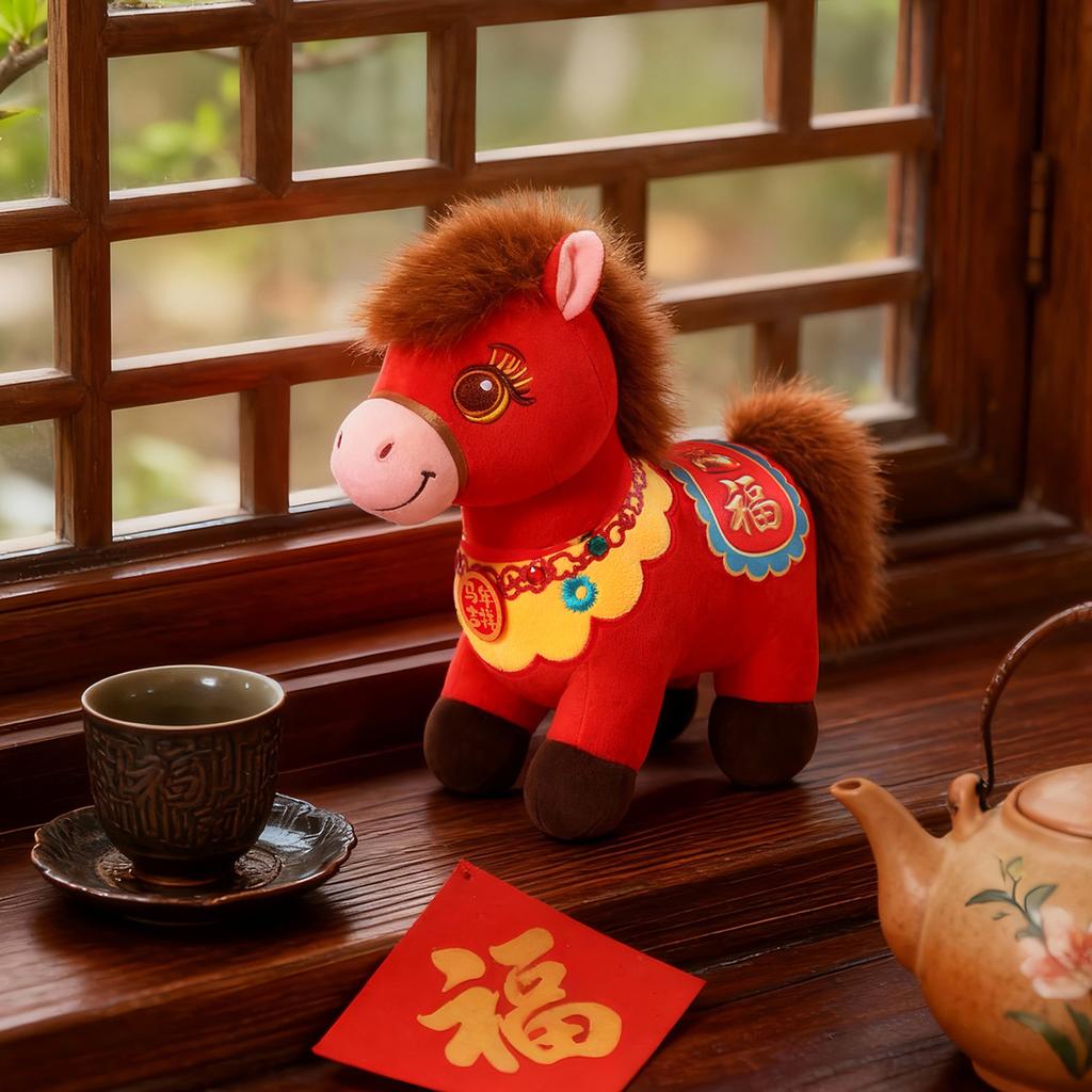Horse Mascot Plush Toy - Chinese Zodiac Pony, Soft Sleeping Companion , Perfect Gift for New Year, Corporate Party&Events