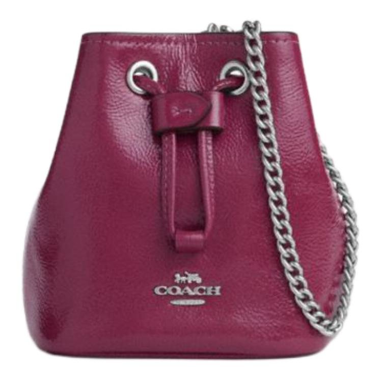 Coach Mini Drawstring Wristlet Patent Leather Smooth Leather Clutch Women clutch Pink CZ028-SVPK
