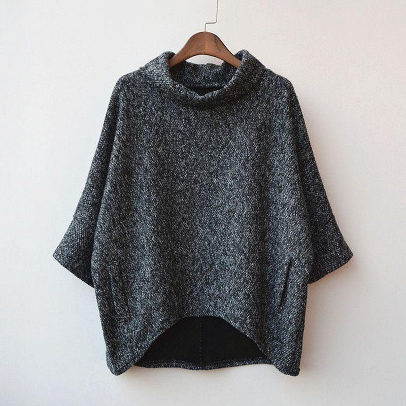 Spring Women's Loose Bat Shirt Jacket Three-quarter Sleeve Pullover Half Turtleneck Knitted Top