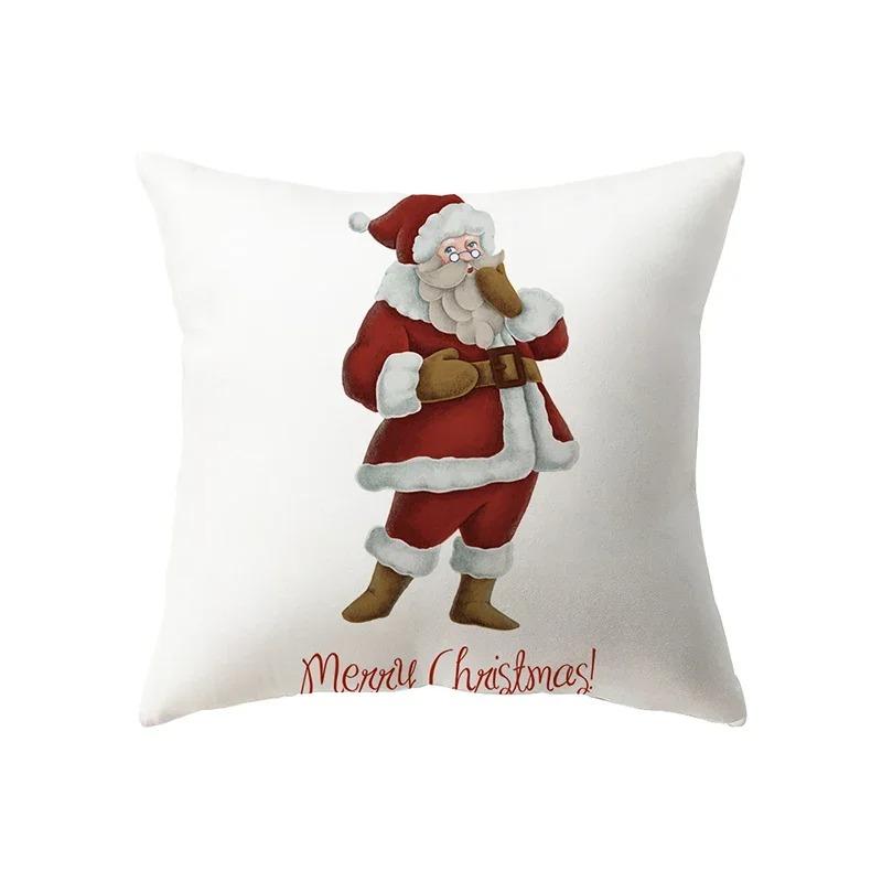Cute Santa Claus Merry Christmas Printed Pattern Cushion Cover Home Living Room Sofa Decoration Polyester Pillow
