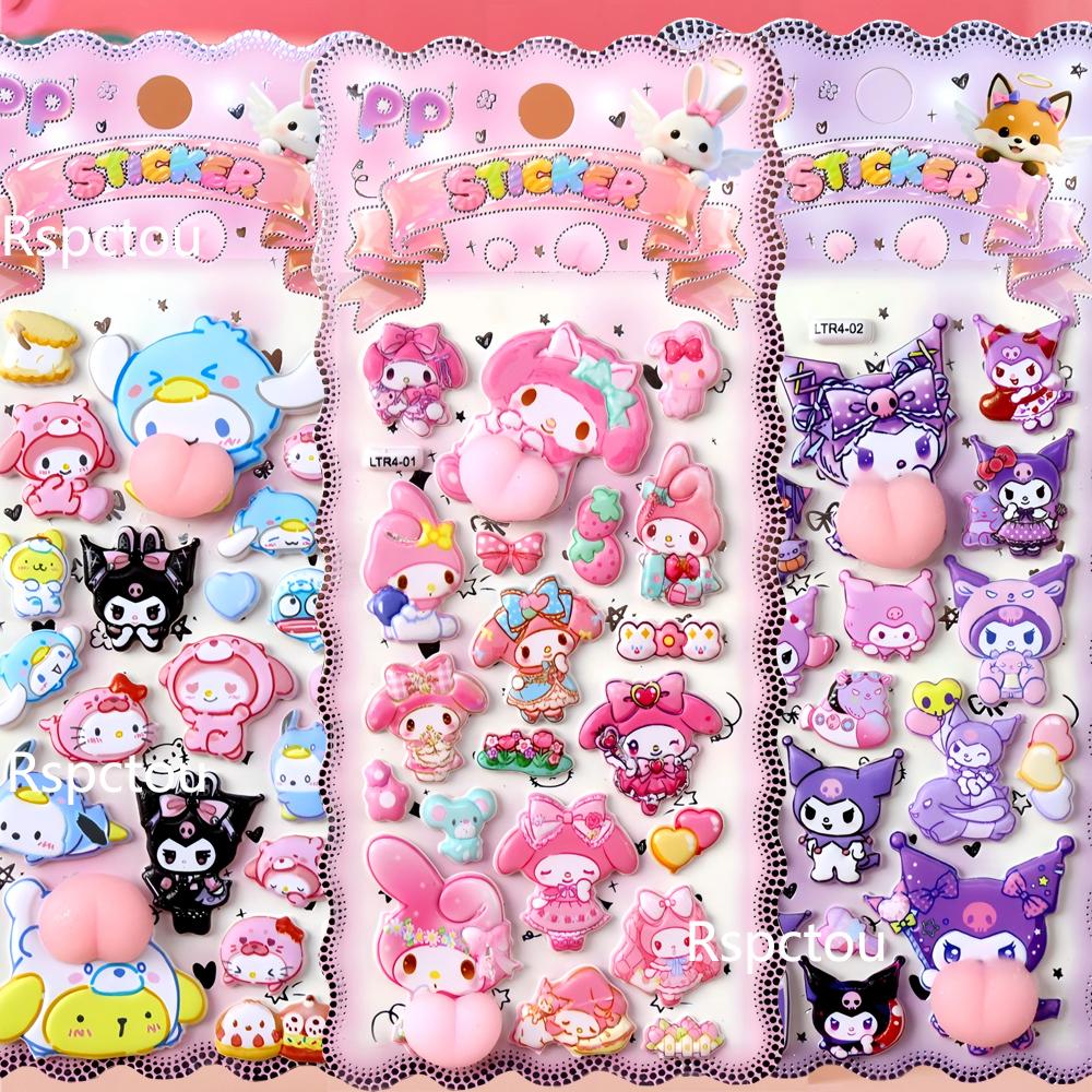 Кавайные 3D Наклейки на Попу Киннаморолль, Моя Мелоди, Куроми Sanrio 3D Рельефные Наклейки Игрушки Милые Снимающие Стресс Мягкие Сжимающиеся Наклейки Подарок