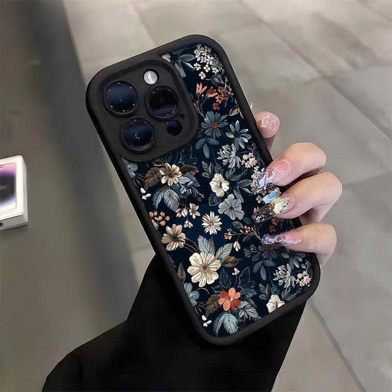 Ретро Чехол для телефона с темным цветочным узором Для iPhone 17 16 15 14 13 12 11 Pro Max 17 Air 16E X XR XS 7 8 Plus Ударопрочный Мягкий Чехол