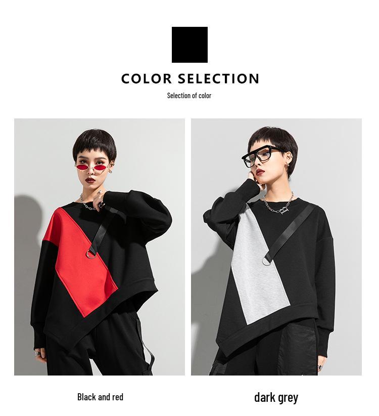 Европейско-американская осенняя футболка с цветными блоками для полных женщин, повседневная, с длинным рукавом