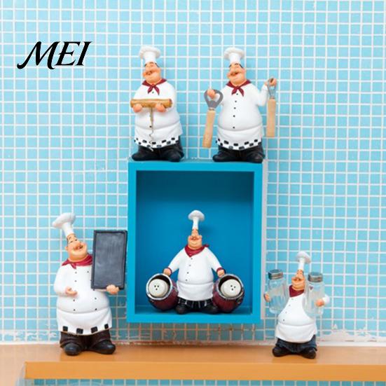 Solid Resin Kitchen Figurine Chef Figurine, Countertop Table Decoration, Funny Statue with Props Seasoning Bottle/Bottle Opener/Message Board