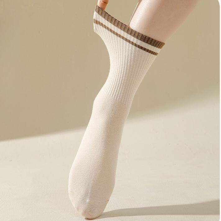 Женские хлопковые спортивные носки до середины икры с полосками Майярда, простые, высокоэластичные, повседневные, для девочек, удобные и дышащие женские носки