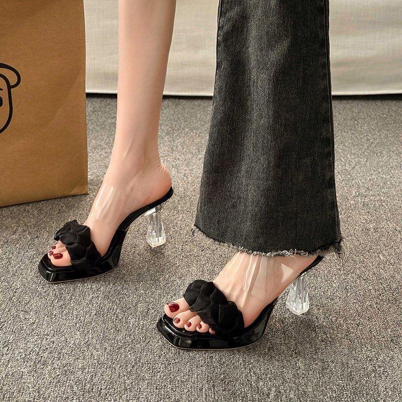 Босоножки на высоком каблуке девочка 2025 новый летний наряд фея ветер прозрачный кристалл и водонепроницаемая платформа толстый каблук прохладные тапочки