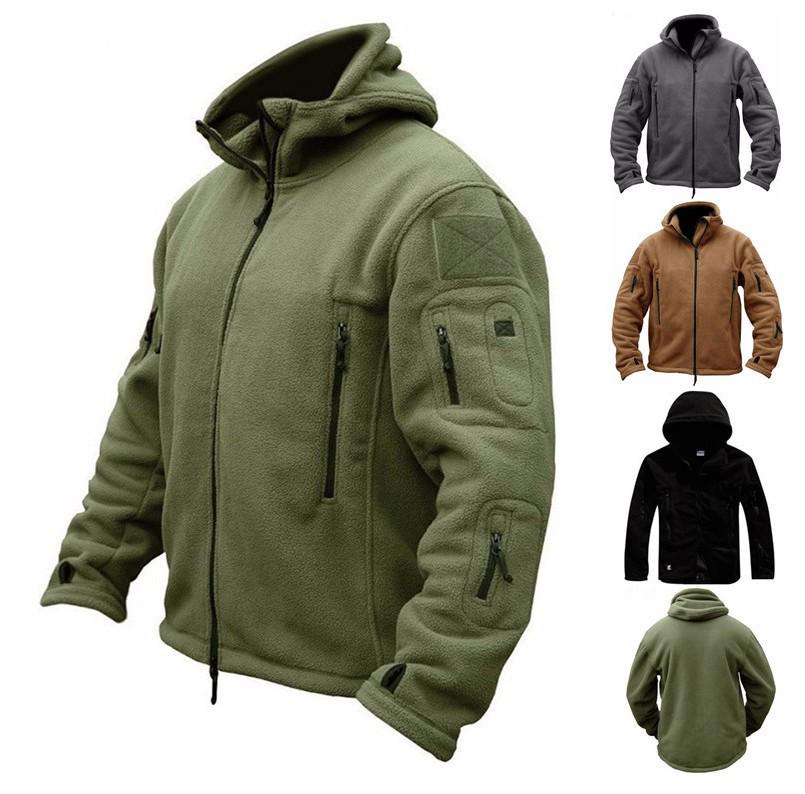 Men's Outdoor Windproof Warm Fleece Hooded Jacket - Solid Color