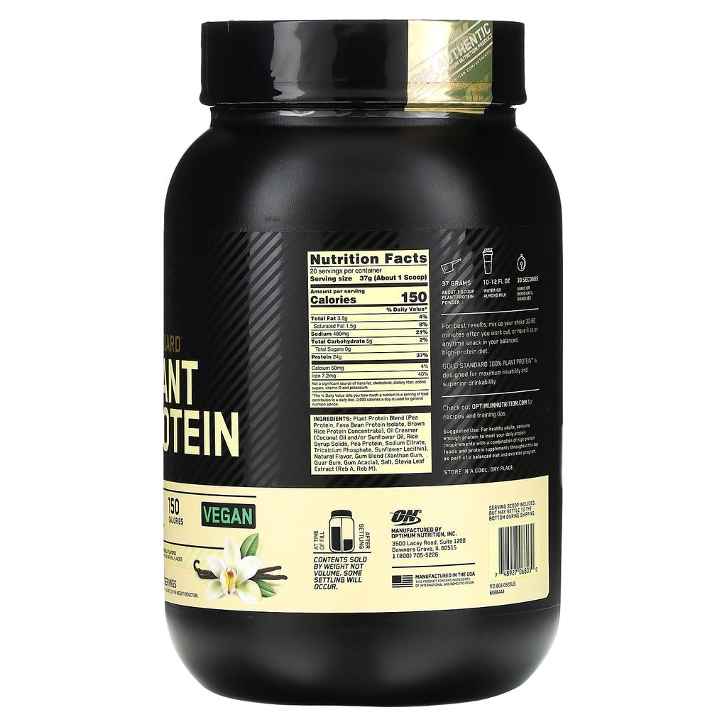 Optimum Nutrition Gold Standard 100% Plant Protein, Creamy Vanilla, 1.63 Lbs (740 G)
