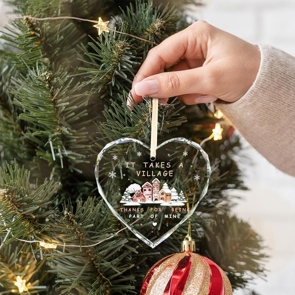 Thank You Gifts for Women Men, It Takes a Village Glass Ornament, Xmas Gifts for Boss Daycare Provider Teacher Babysitter Friends Boss - DP02