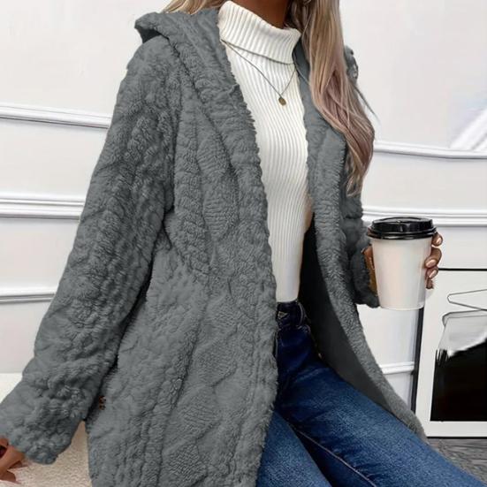 Women Jacket Hooded Loose Solid Color Long Sleeves Single-breasted Cardigan Hoodie Sport Casual Commuting Outerwear