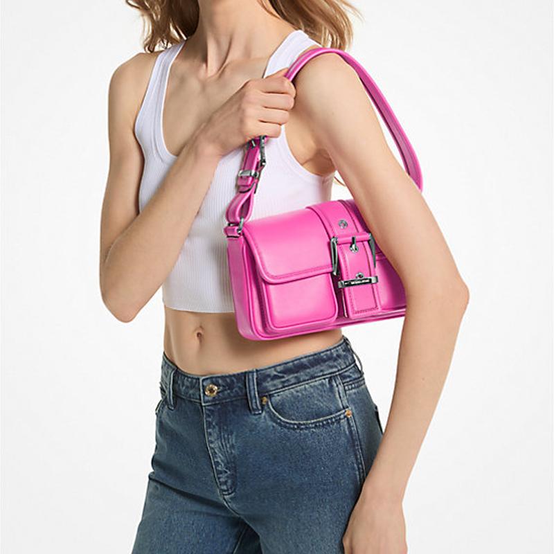 Michael Kors MK Colby Flap Closure Adjustable Shoulder Strap Leather Tote Shoulder Bag Medium Women bags Cherry 30S4SBAL2L-CERISE