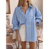 European and American Long Stripe Shirts Women 2025 New Loose Idle Style Fashion Long sleeve Cardigan Top Shirt