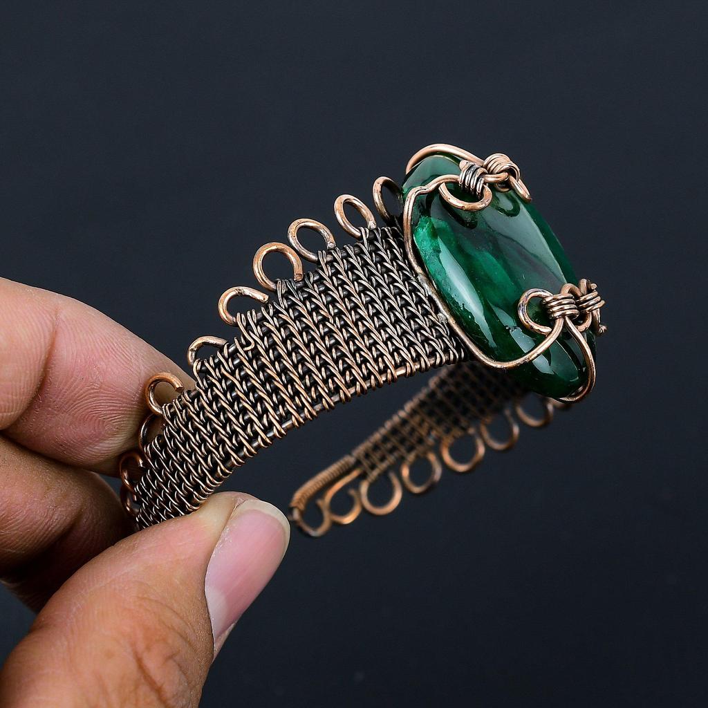 Зеленый флэш-лабрадорит, драгоценный камень, чистая медная проволока, завернутая в манжеты/браслет ручной работы, ювелирные изделия