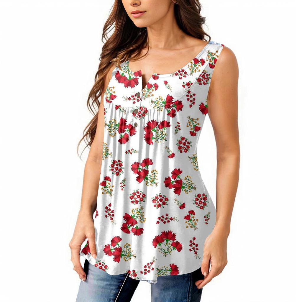 Женская мода плиссированная безрукавка повседневная футболка жилет топ на пуговицах