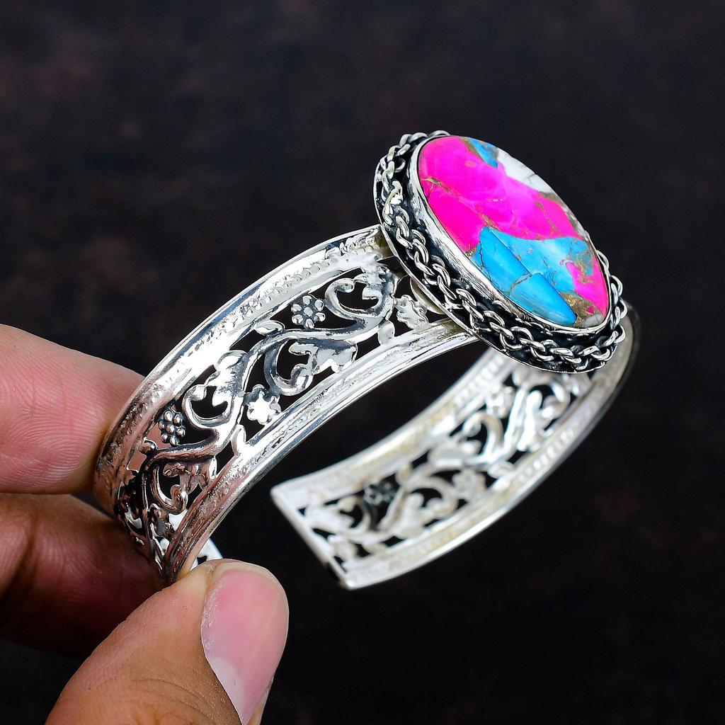 Cotton Candy Turquoise Bangle Genuine Gemstone Bangle Antique Jewelry 925 Sterling Silver Cuff Bracelet Adjustable Bangle Handmade Bracelet
