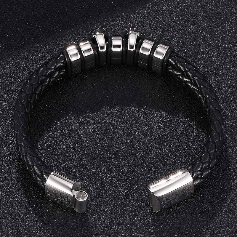 Punk Rock Skull Stainless Steel Charm Bracelet Of Men Jewelry Braided Double Layer Rope Leather Bangles Male Gift