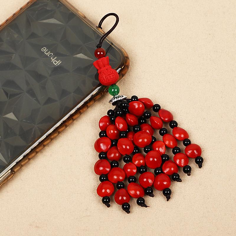 Red Beans & Acacia Bean Bodhi Phone and USB Drive Pendants, Zodiac-Themed Gifts