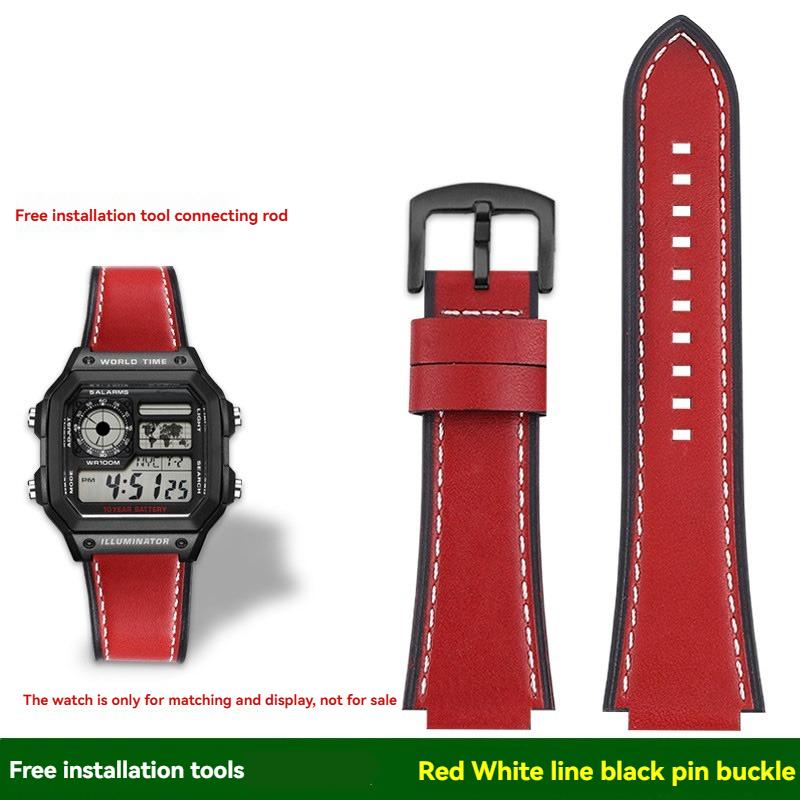 AE-1200 Retro Genuine Leather Watchband For Casio AE1200 AE-1300 W-218/A168 W-216H Vintage Strap 18mm convex mouth Men's Bracele