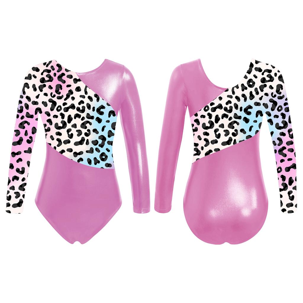 Gymnastics Leotards for Girls Sparkly Dancewear Long Sleeves Printed Jumpsuit Yoga Ballet Dance Clothes