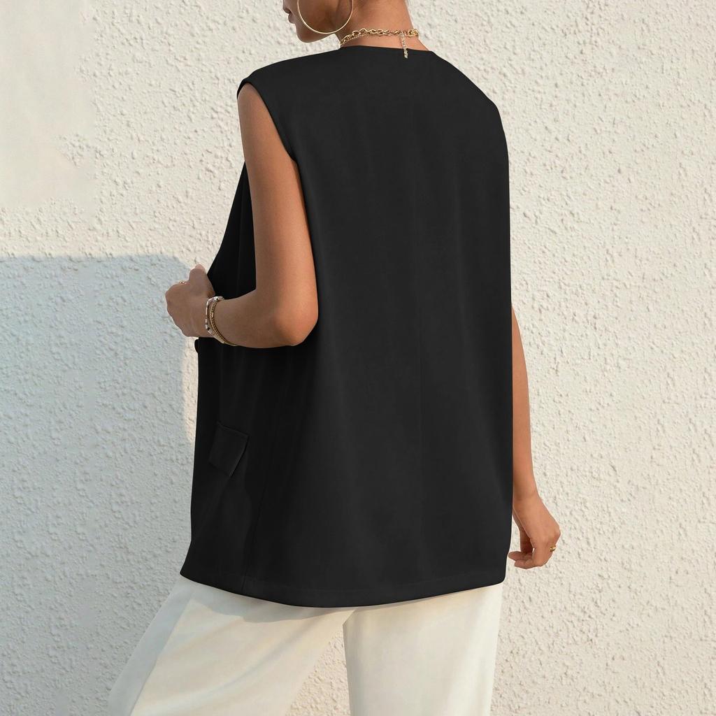 Ladies Summer Suit Jacket Work Casual Sleeveless V-Neck Single Button Solid Color Suit Vest