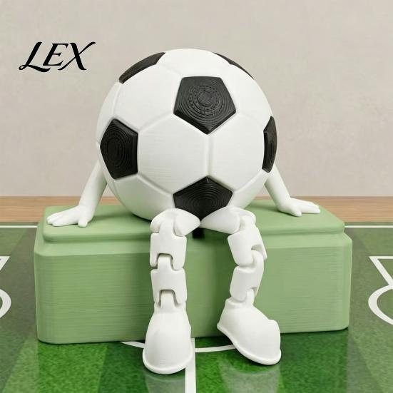 Bendable Football Character Toy 3D Printed Soccer Ball Buddy Figurine with Articulated Legs, Decorative Sports Collectible, Tough Material Statue