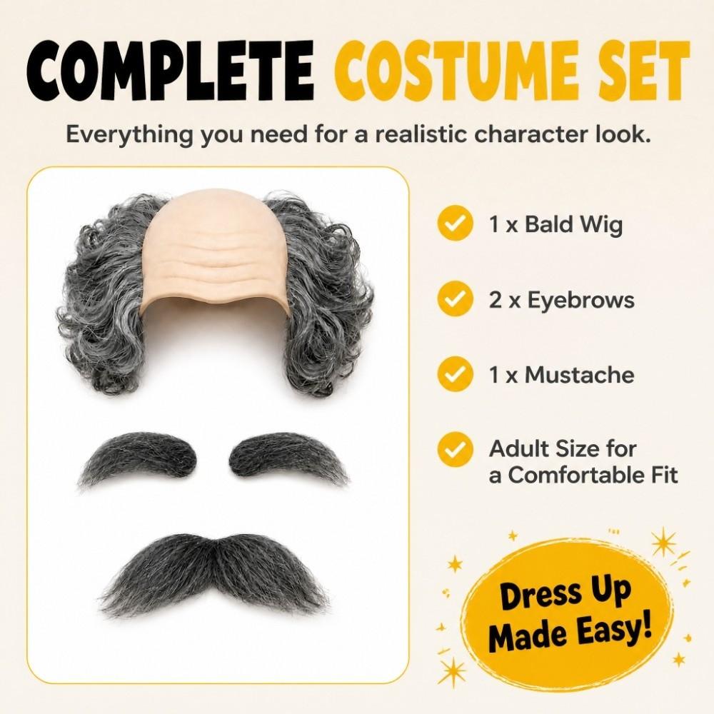 With Hair On Sides Bald Wig Bald Head Bald Cap Old Old Man Wig Role Play