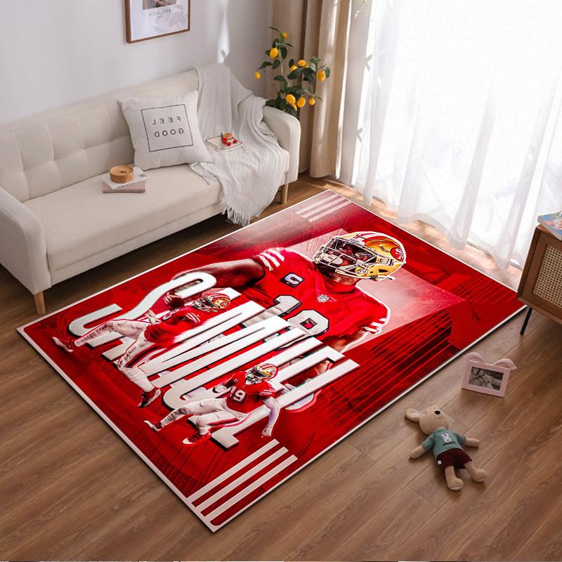 "Red Football Player Design Rug - Non-slip rug suitable for living room and bedroom sofas"