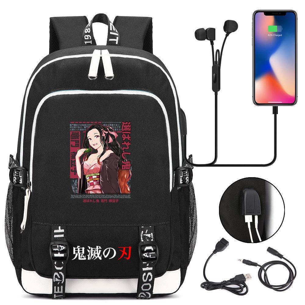 Student Backpack Multi-Function Usb Large-Capacity Travel Bag Ghost Extinguish Peripheral Printing Trend