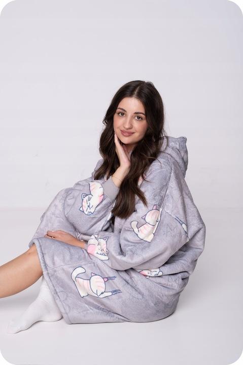 Koc Bluza Oversize Ciepła Gruba Kocobluza 2W1 Xxl Koty Futrzak [Kb-W33]